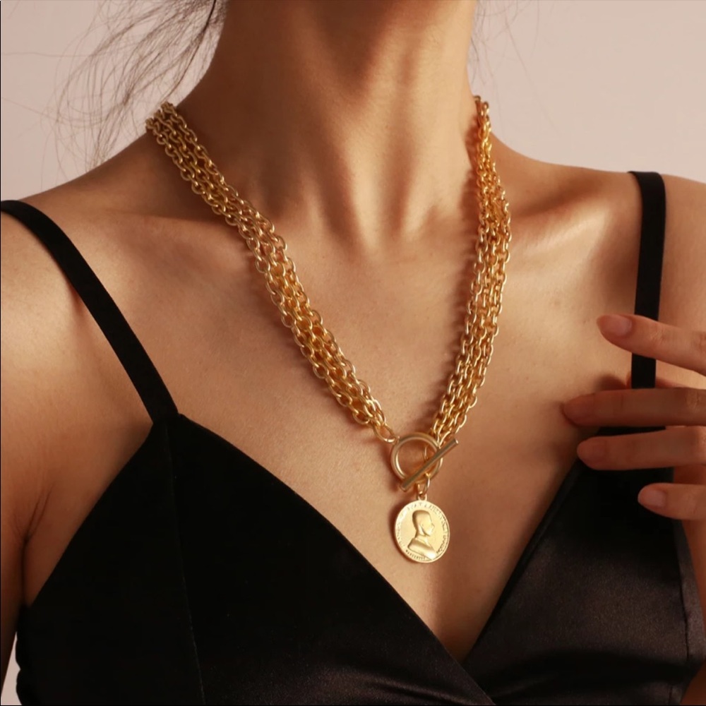 NEW 18K MULTI LAYERED COIN LONG PENDANT NECKLACE, NICE NECKLACE, CUTE NECKLACE - Picture 2 of 7